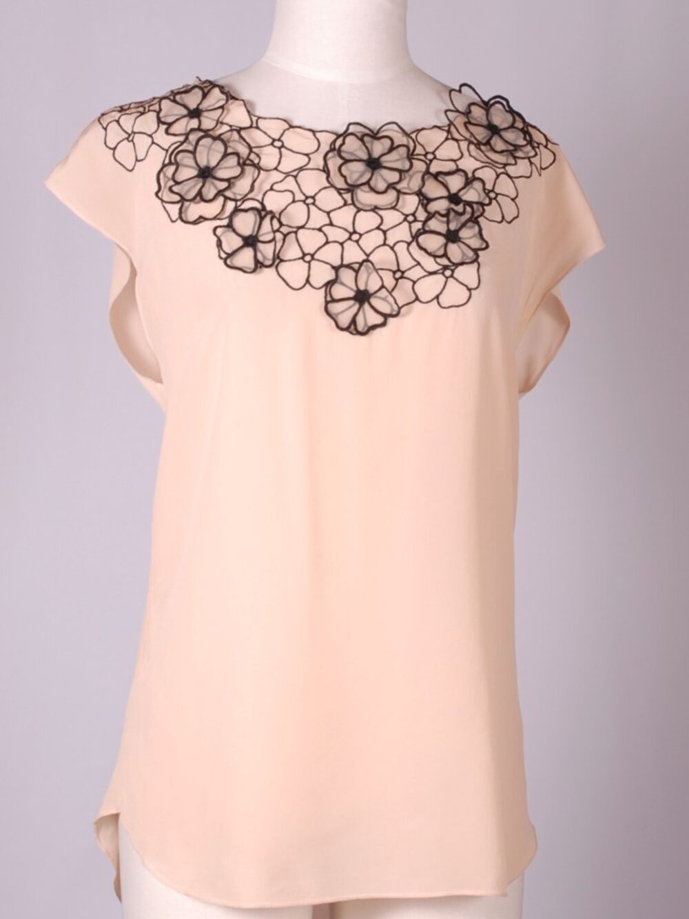 EUC Club Monaco Applique Floral Silk Blouse, Sz - XS